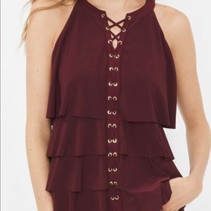 WHBM Burgundy Sleeveless Grommet Top